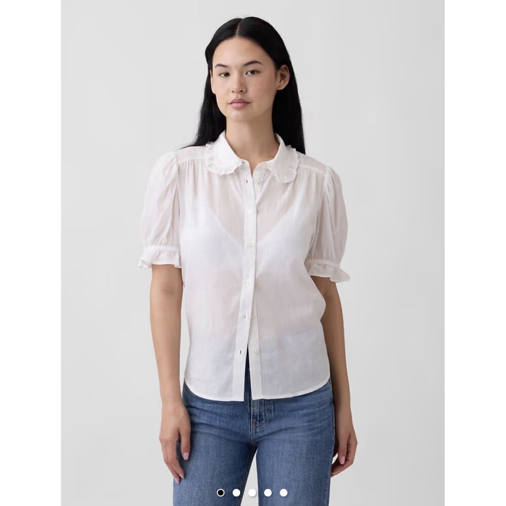 Gap Women’s Relaxed Voile Puff Sleeve Top In White Graphic Medium Preppy Cute